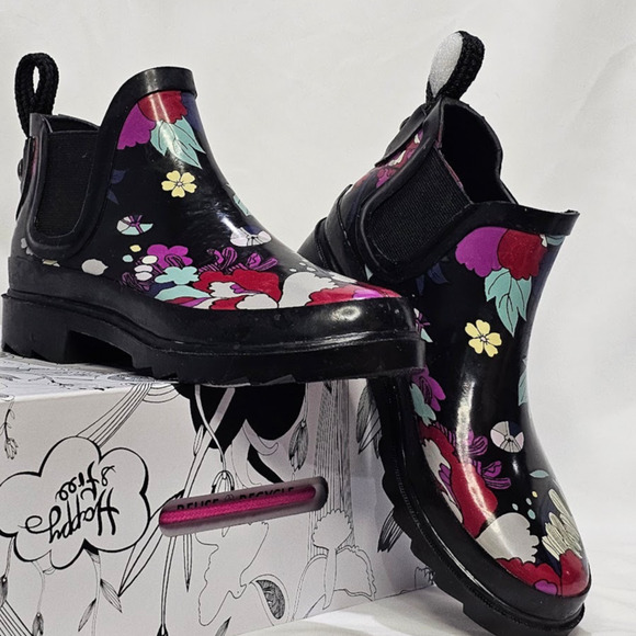 Sakroots Women's Rhyme Rain Bootie Boots Size 6 Black Floral NWT - Picture 1 of 10